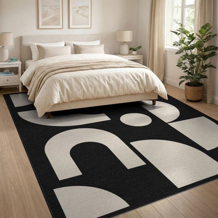 Bold Geometric Black White Area Rug