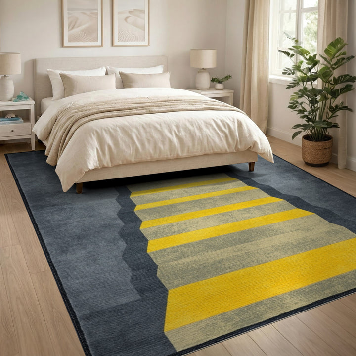 Yellow Staircase Geometric Grey Area Rug