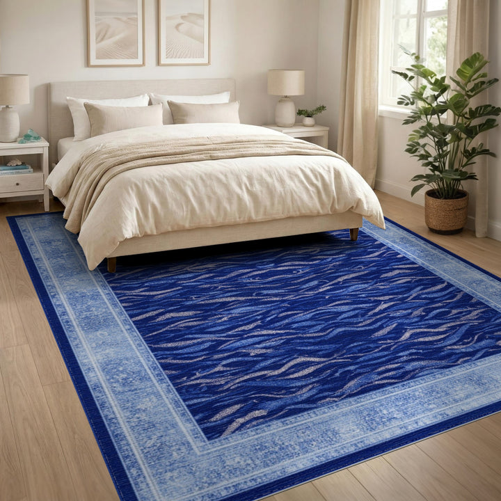 Coastal Beach Blue Ocean Wave Coastal Area Rug