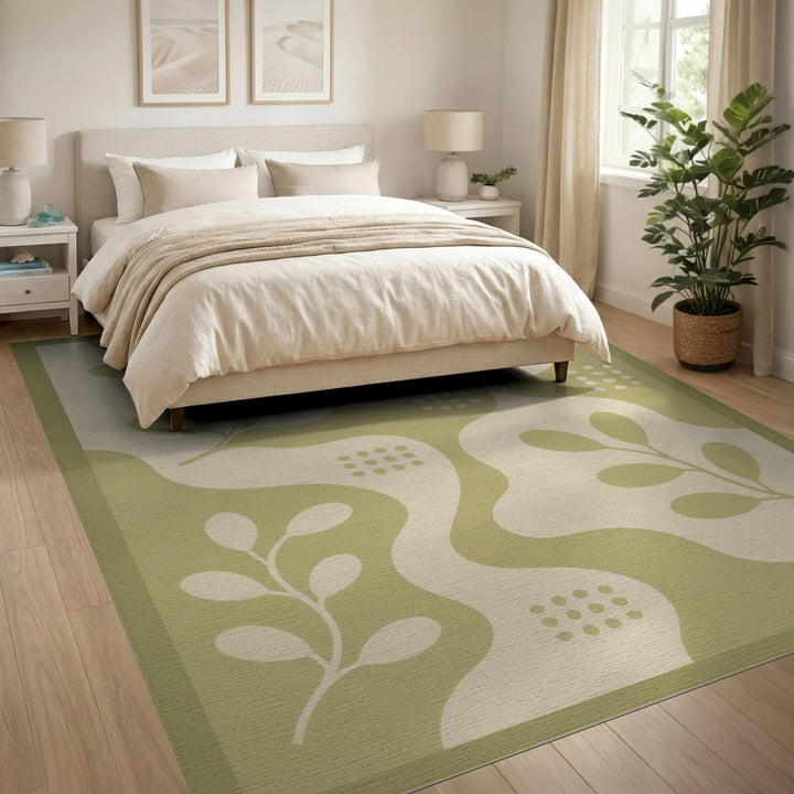 Sage Green Boho Leaf Area Rug
