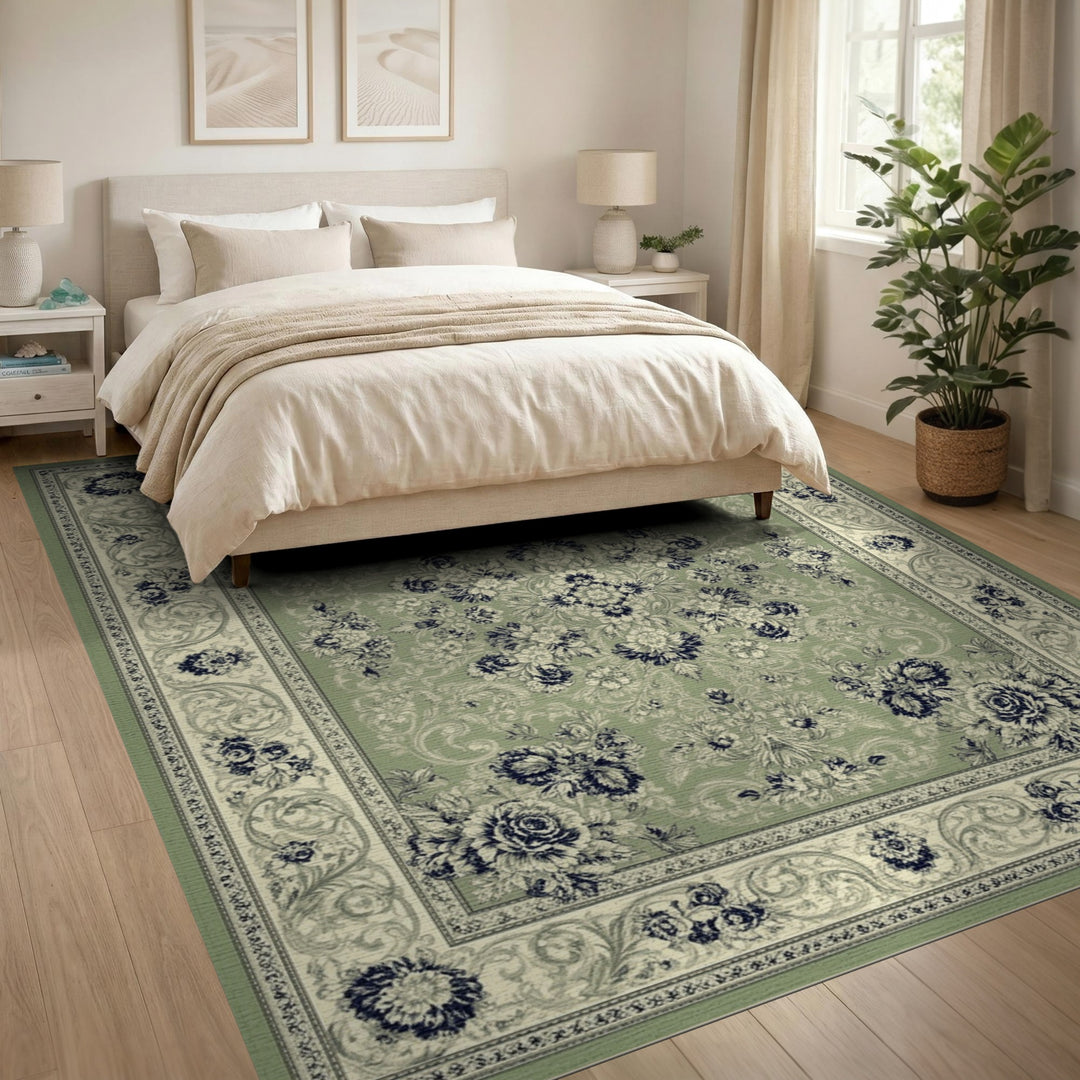 Sage Green Floral Vintage Area Rug