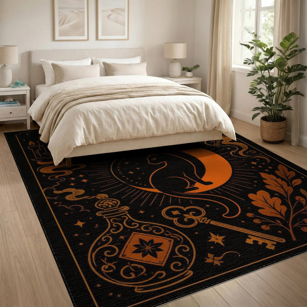 Mystic Cat Crescent Moon Area Rug