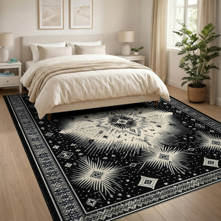 Black and White Geometric Modern Black White Geometric Starburst Area Rug