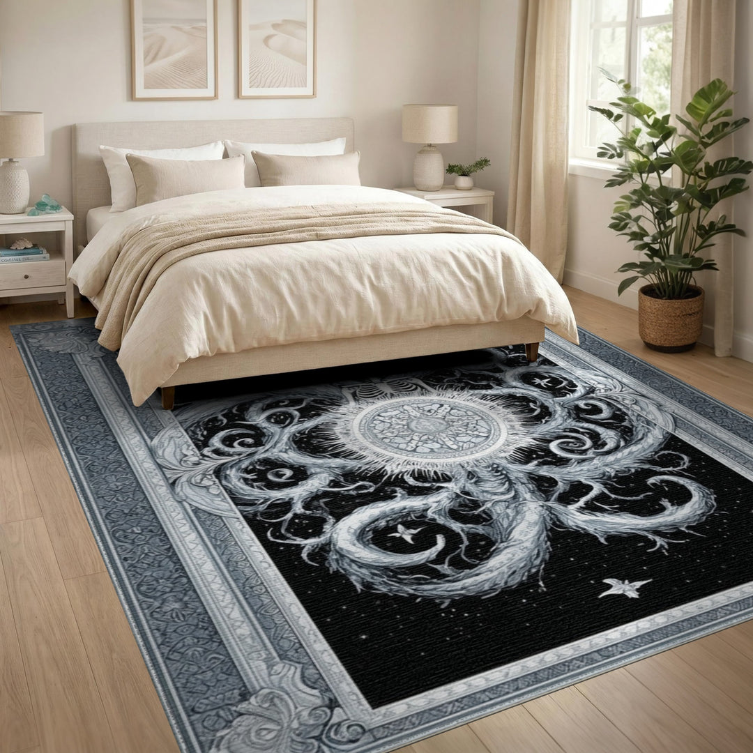 Skeleton Swirl Black White Area Rug