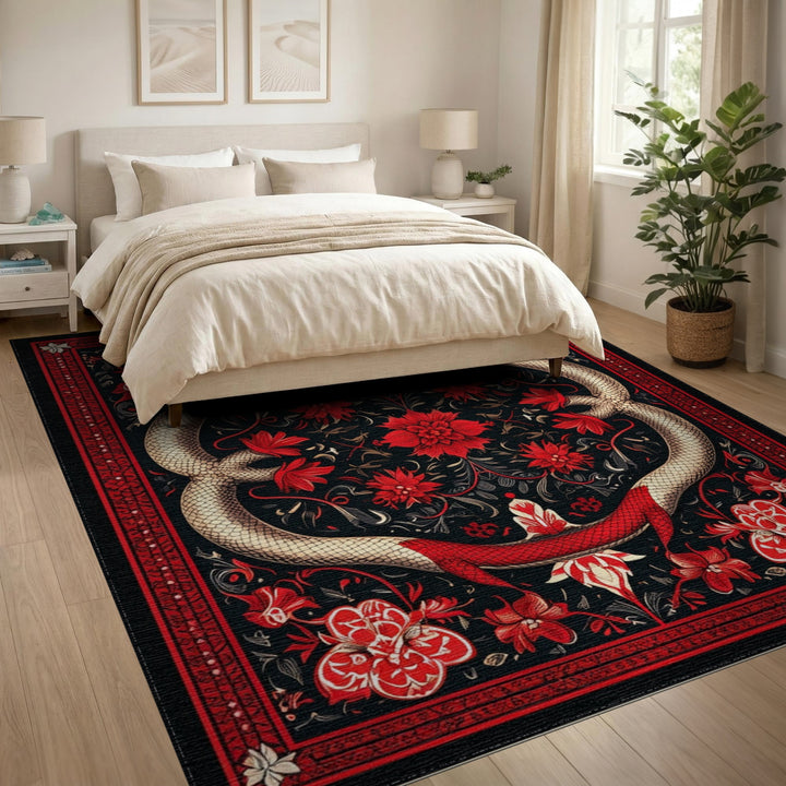 Red Floral Serpent Area Rug