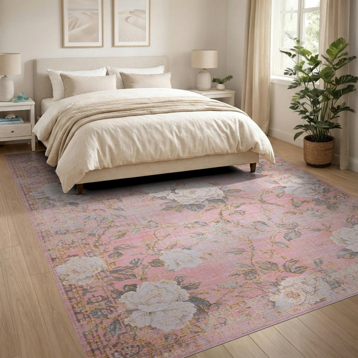 Pink Peony Floral Vintage Area Rug