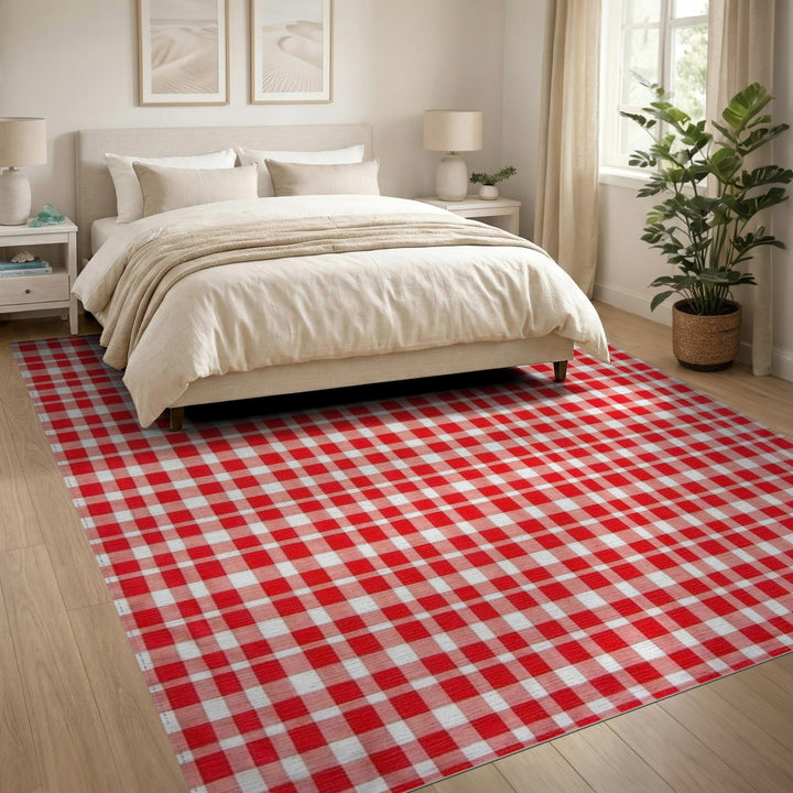 Red Checkered Rustic Area Rug