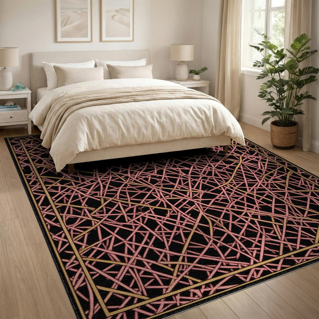 Pink Abstract Scribble Area Rug