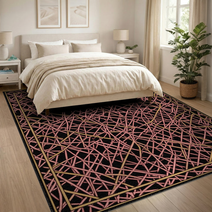 Pink Abstract Scribble Area Rug