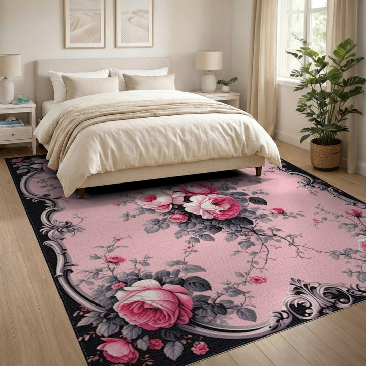 Pink Rose Ornate Floral Vintage Rug