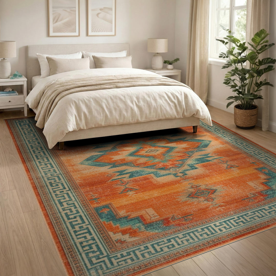 Orange ODIKA Orange Southwestern Geometric Area Rug