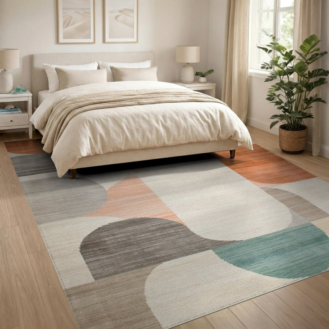 Abstract Blue and Teal Geometric Abstract Area Rug