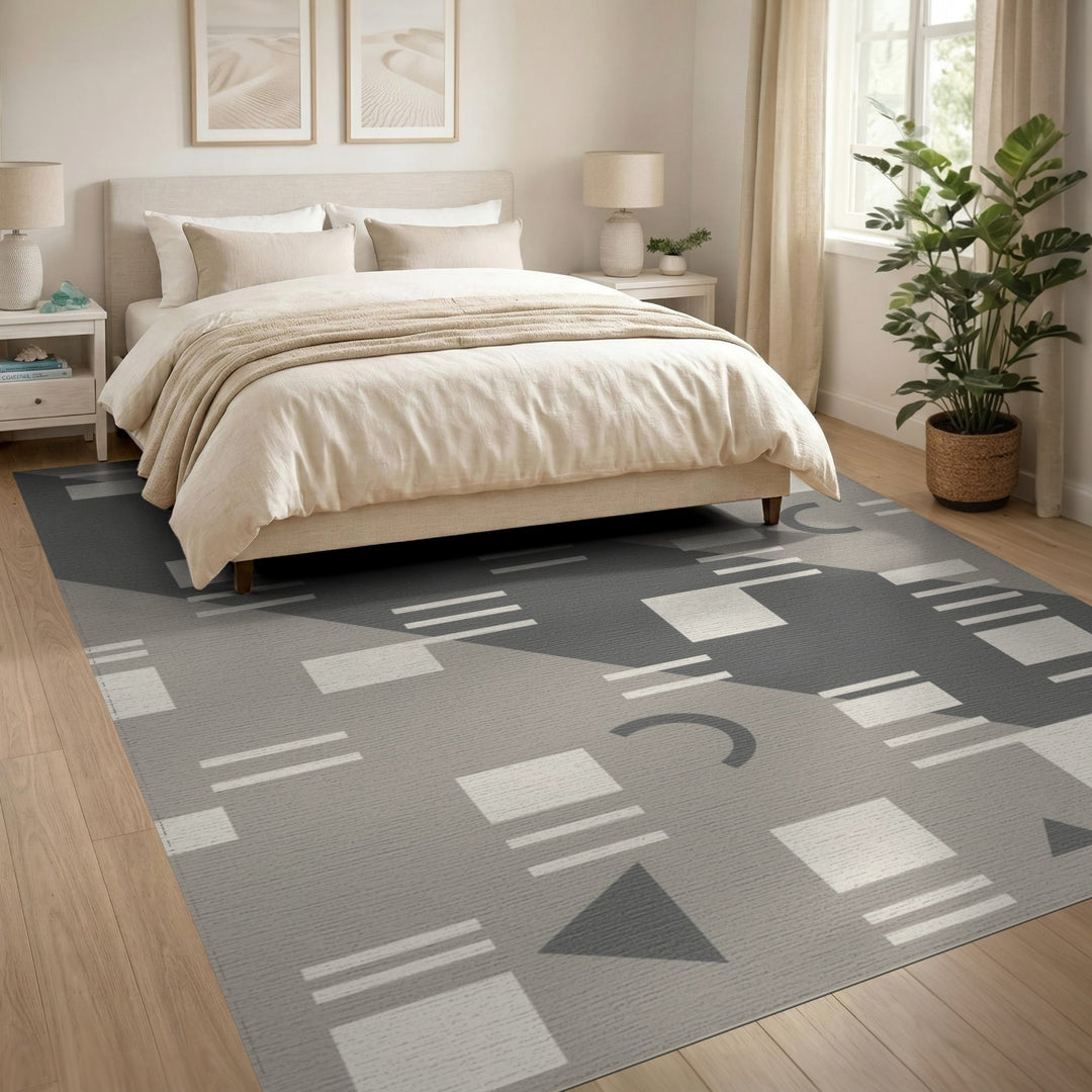 Grey Geometric Modern Area Rug