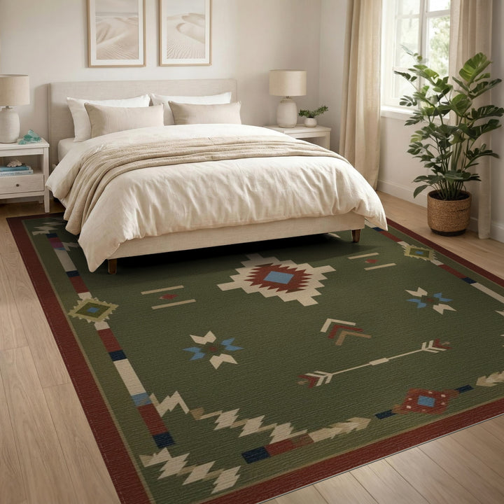 Green Southwestern Tribal Area Rug