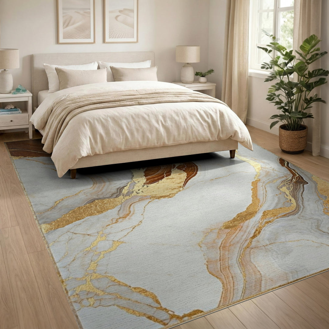 Brown Marble Gold Abstract Area Rug