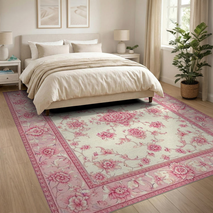 Pink Floral Medallion Vintage Area Rug