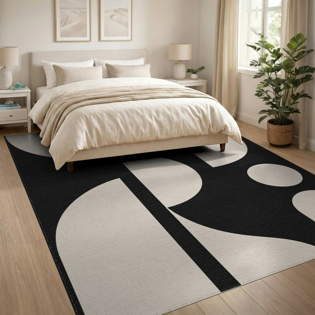 Black and White Black Beige Geometric Modern Area Rug