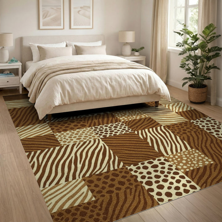 Brown Zebra Leopard Patchwork Area Rug