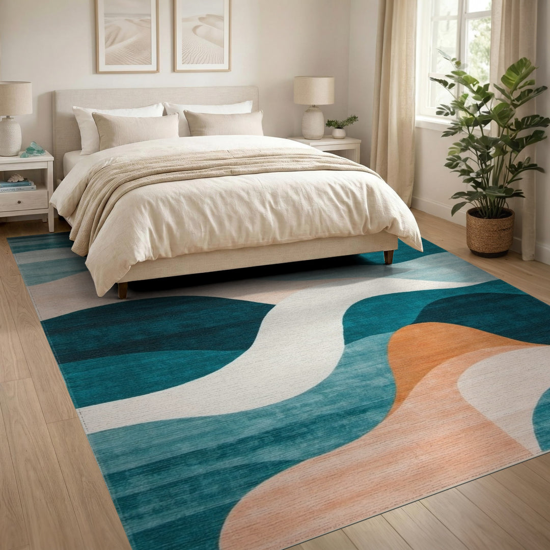 Abstract Area Wave Teal Abstract Wave Area Rug