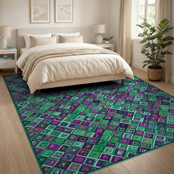 Multi-color and Patterns Vibrant Pixel Geometric Multi-Color Area Rug