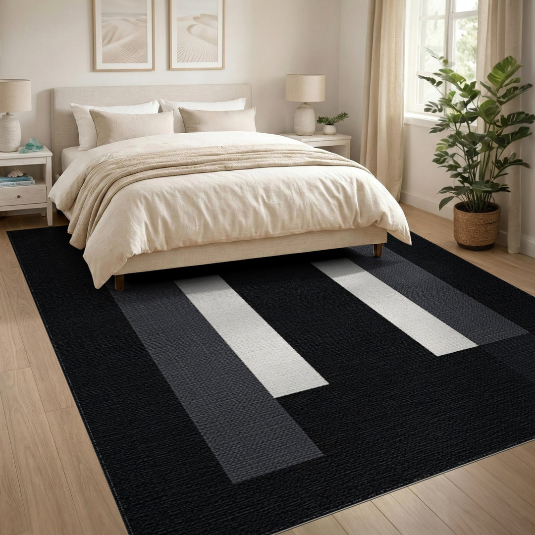 Vertical Black White Vertical Stripe Area Rug