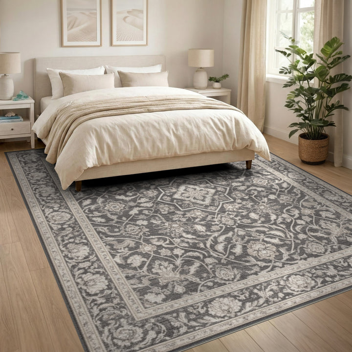 Black White Traditional Persian Area Rug