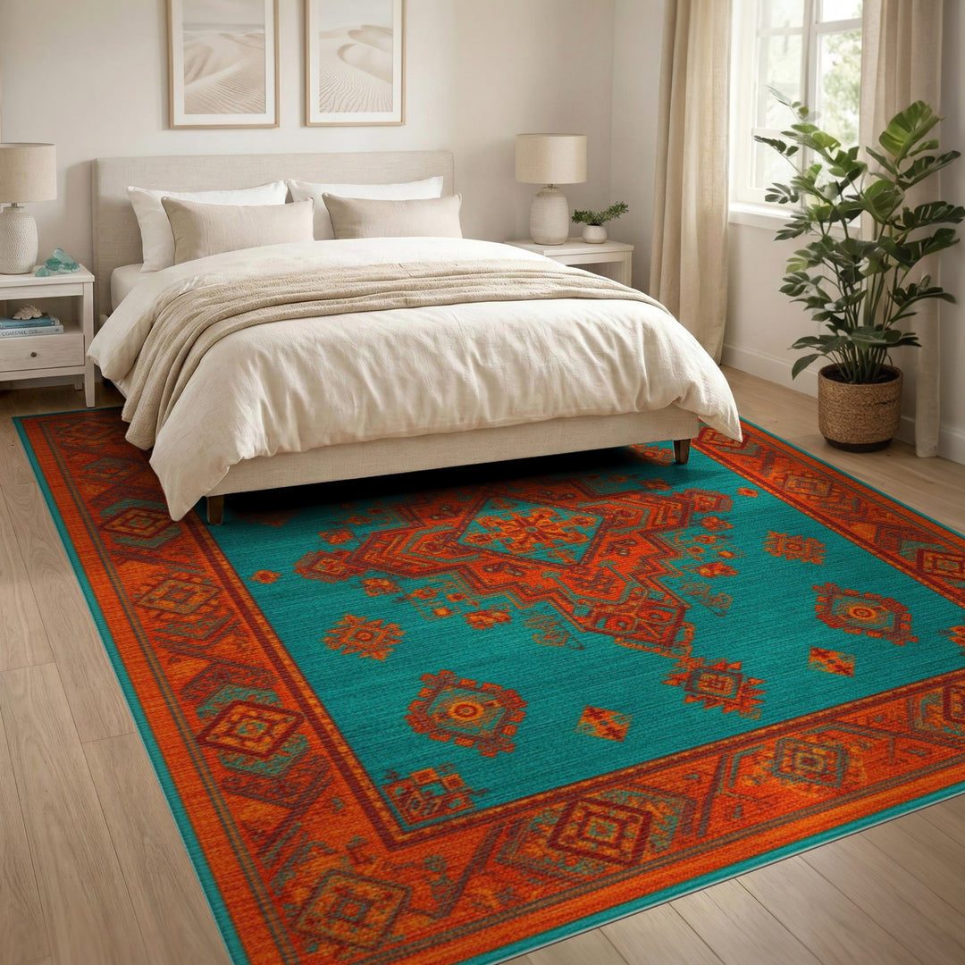 Bold Teal Southwestern Area Rug