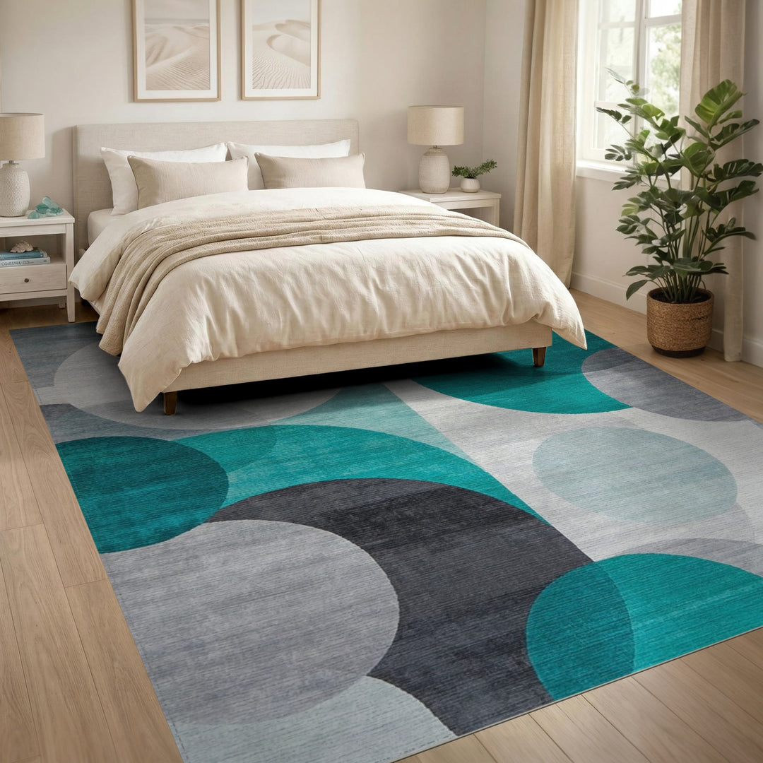 Modern Teal Overlapping Circles Area Rug