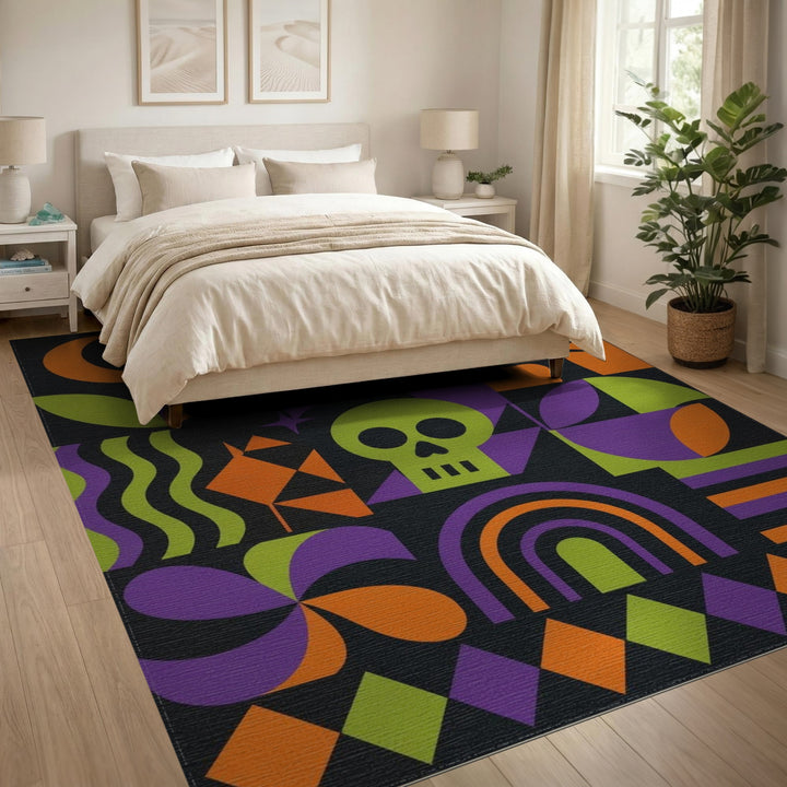 Vibrant Geometric Skull Area Rug