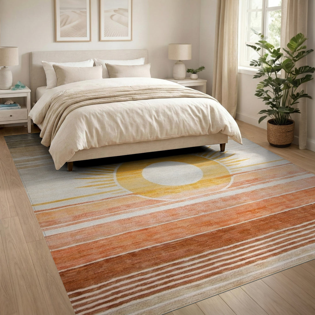Yellow Sunburst Striped Area Rug