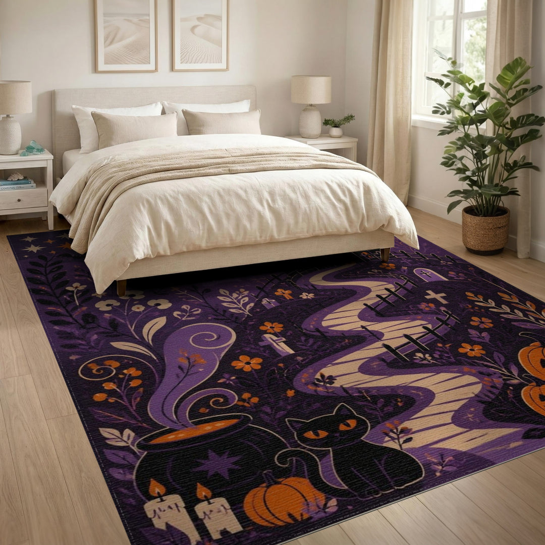 Purple Halloween Castle Kids Area Rug