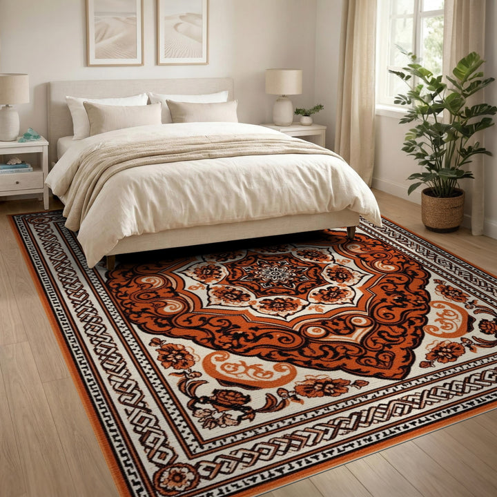 Medallion Orange Persian Floral Medallion Area Rug