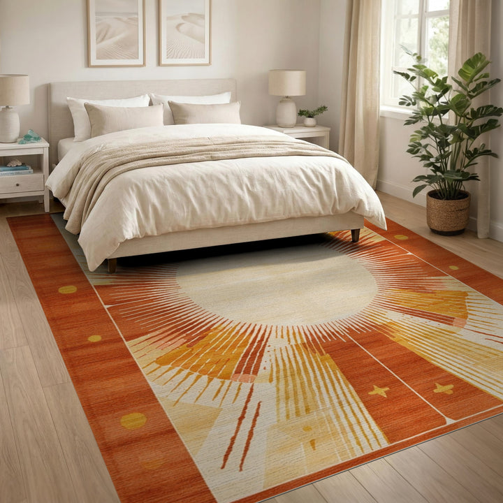Orange Sunburst Geometric Orange Area Rug