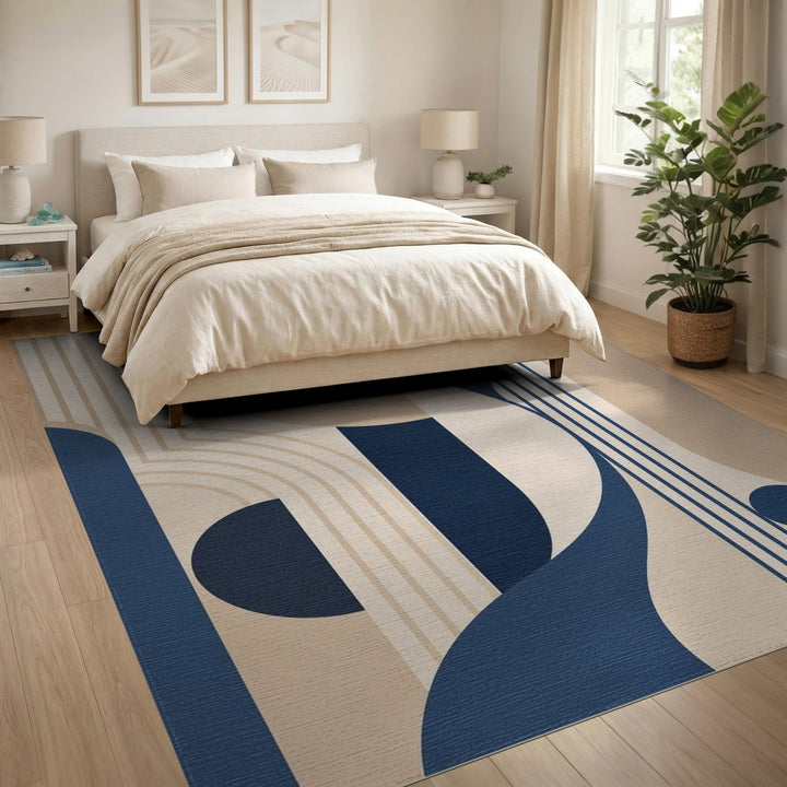 Navy Blue Geometric Area Rug