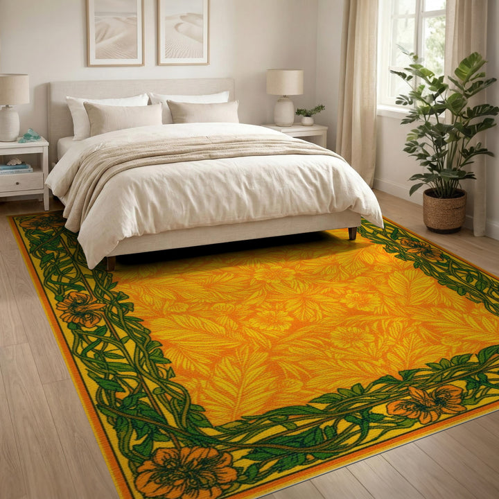 Yellow Floral Vintage Area Rug
