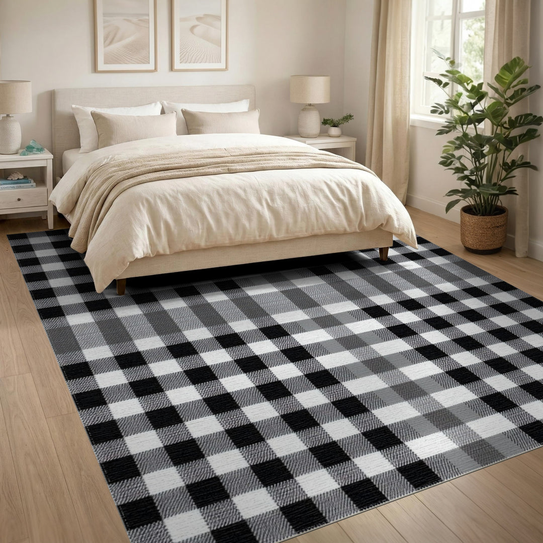 Black White Checkered Geometric Area Rug
