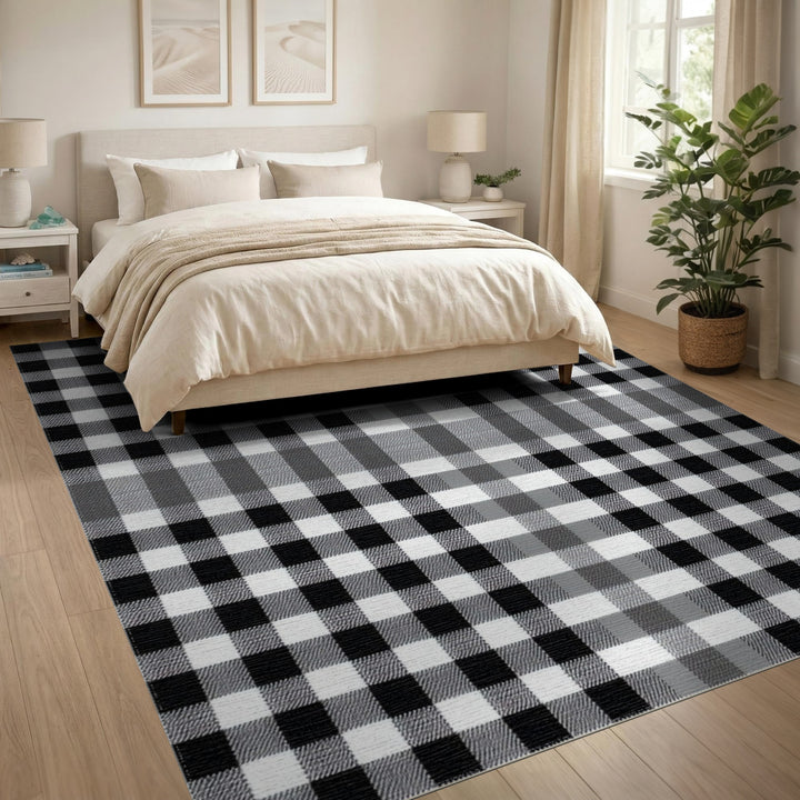 Black White Checkered Geometric Area Rug