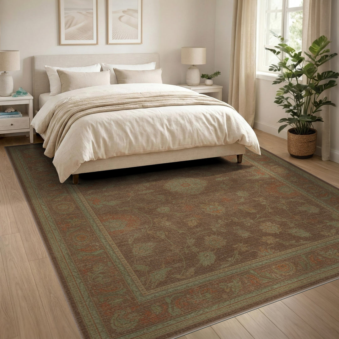 Brown and Tan Vintage Brown Floral Area Rug
