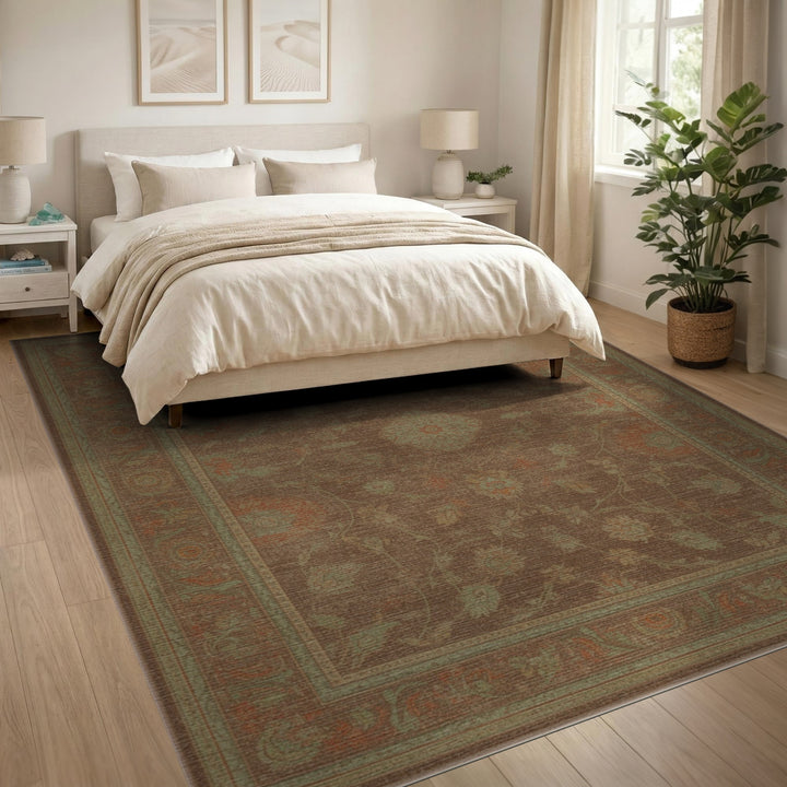 Brown and Tan Vintage Brown Floral Area Rug