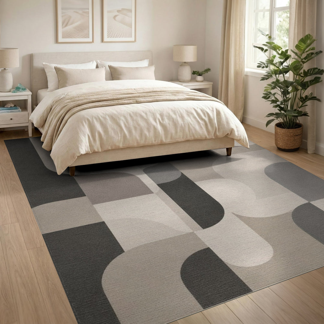 Beige Geometric Modern Area Rug