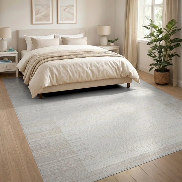 Beige and Neutral Beige Heritage Tribal Washable Area Rug
