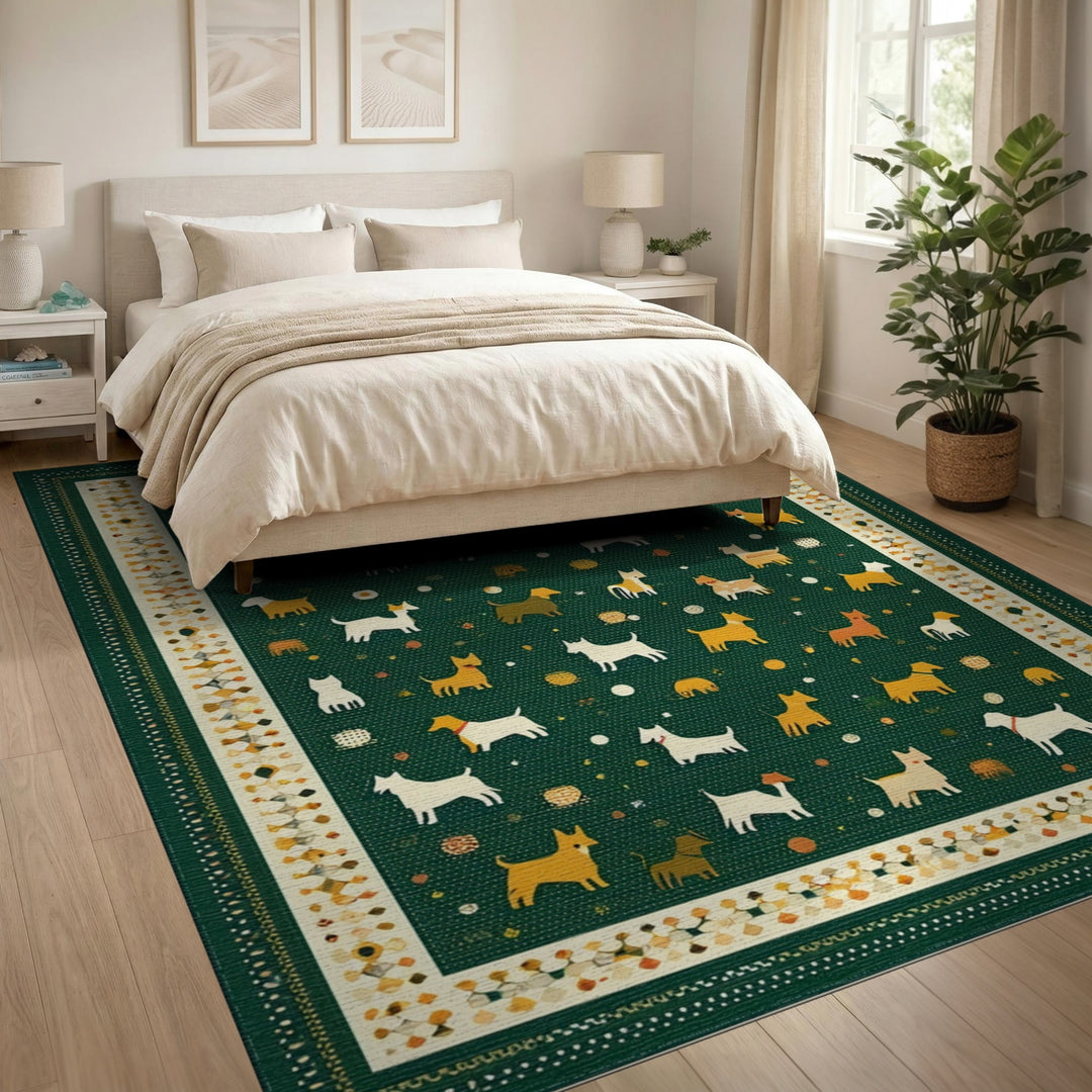 Green Playful Dogs Kids Area Rug