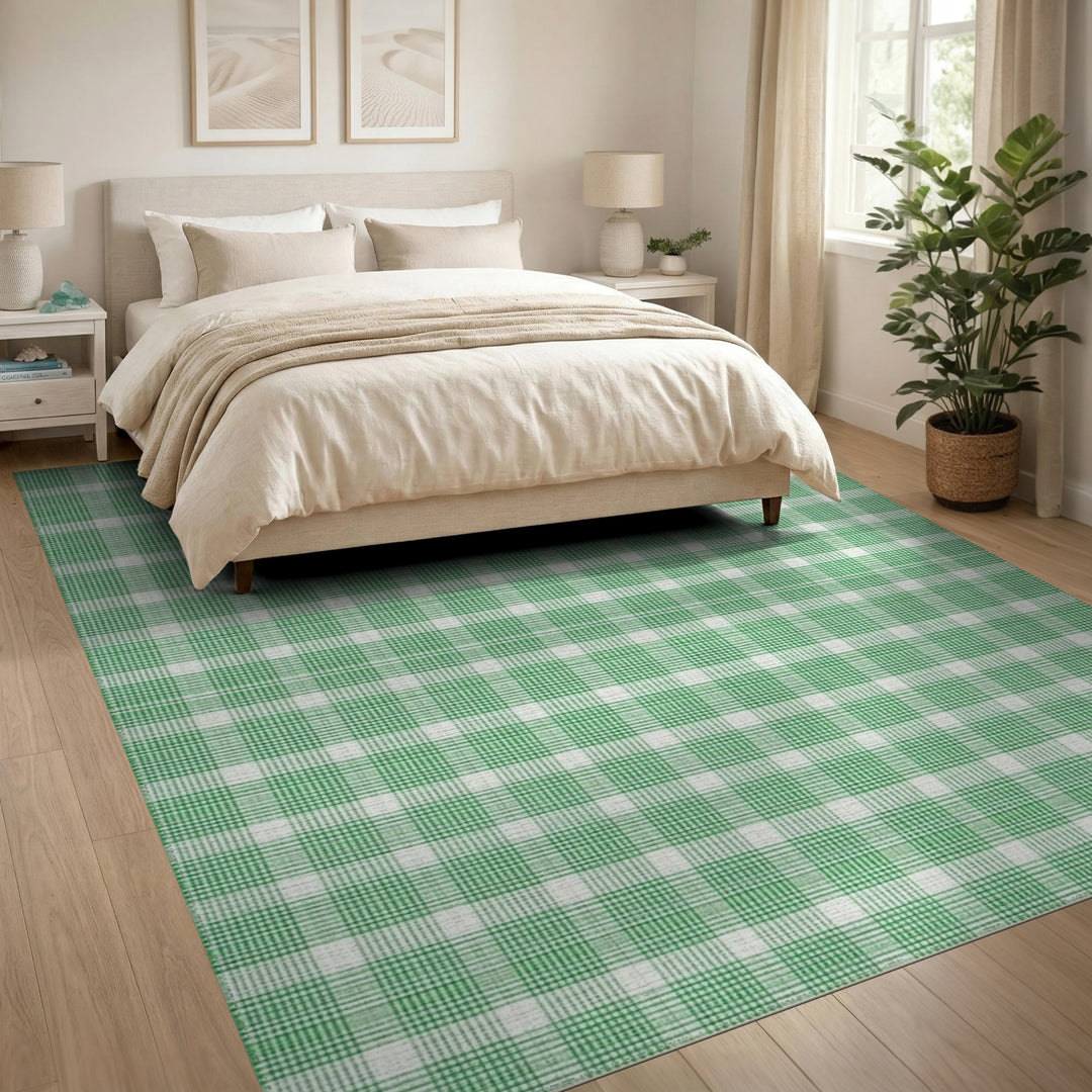Geometric Modern Checkered Green Checkered Washable Area Rug