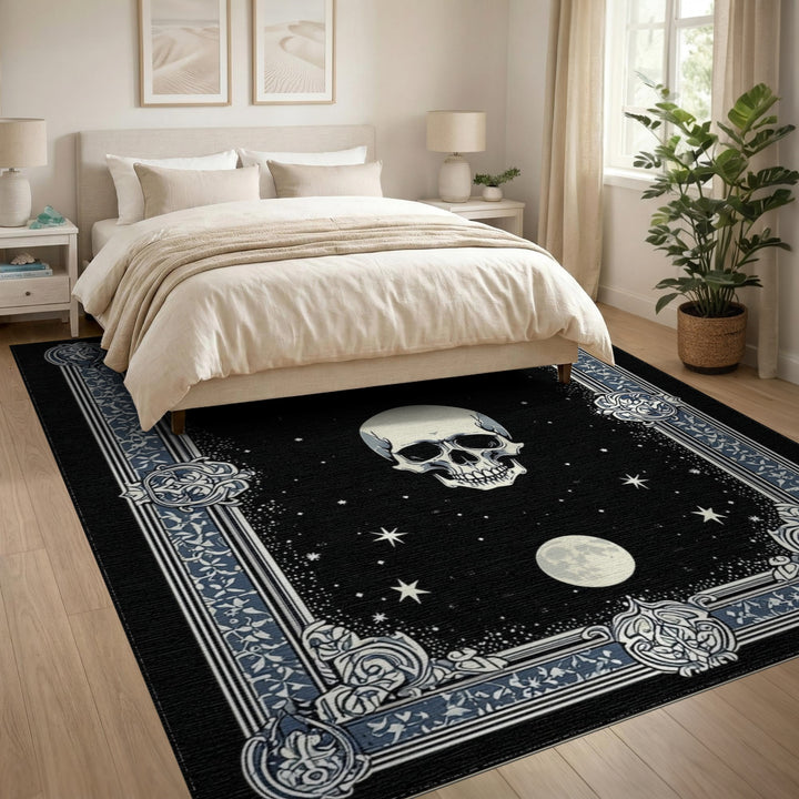 Floral Skull Moon Area Rug