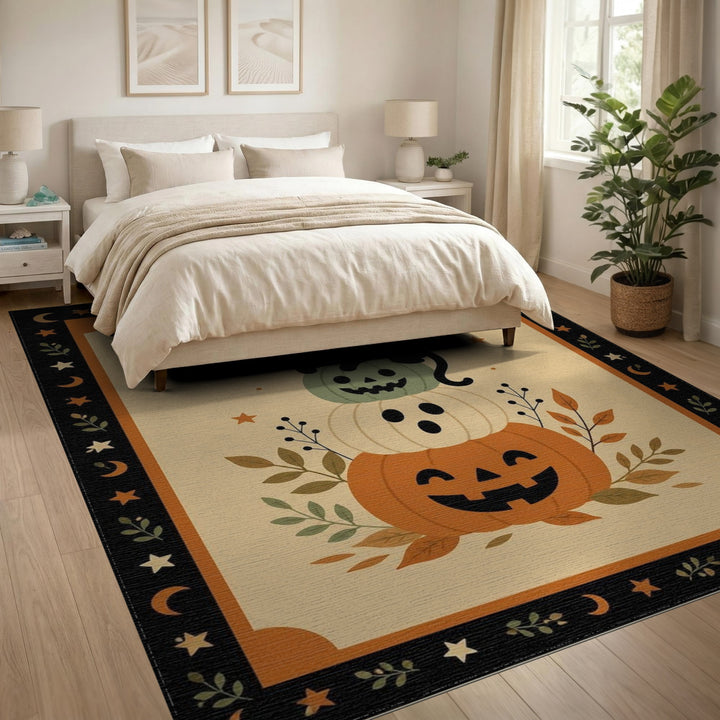 Stacked Pumpkin Cat Halloween Area Rug