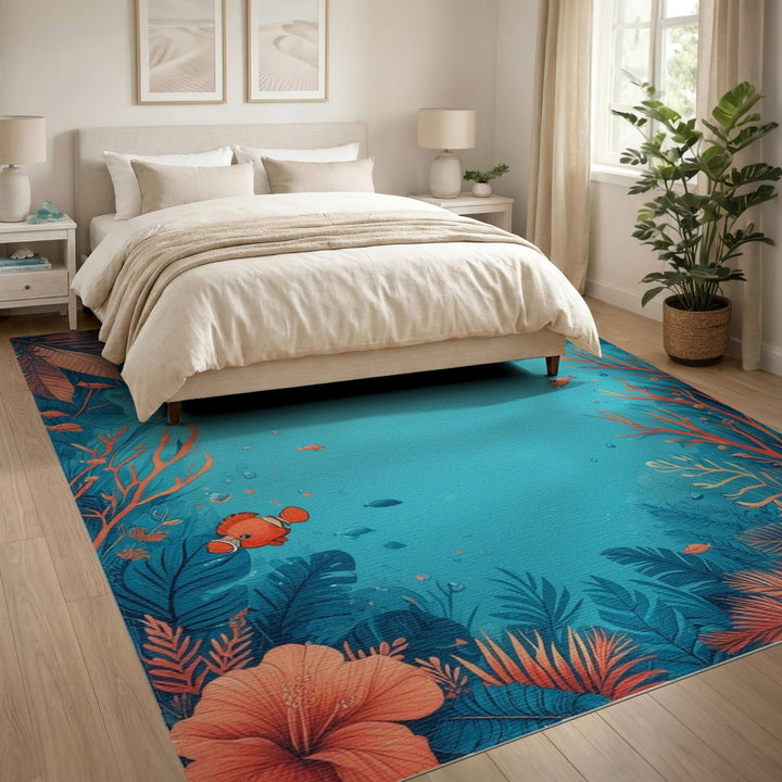 Tropical Reef Fish Washable Area Rug