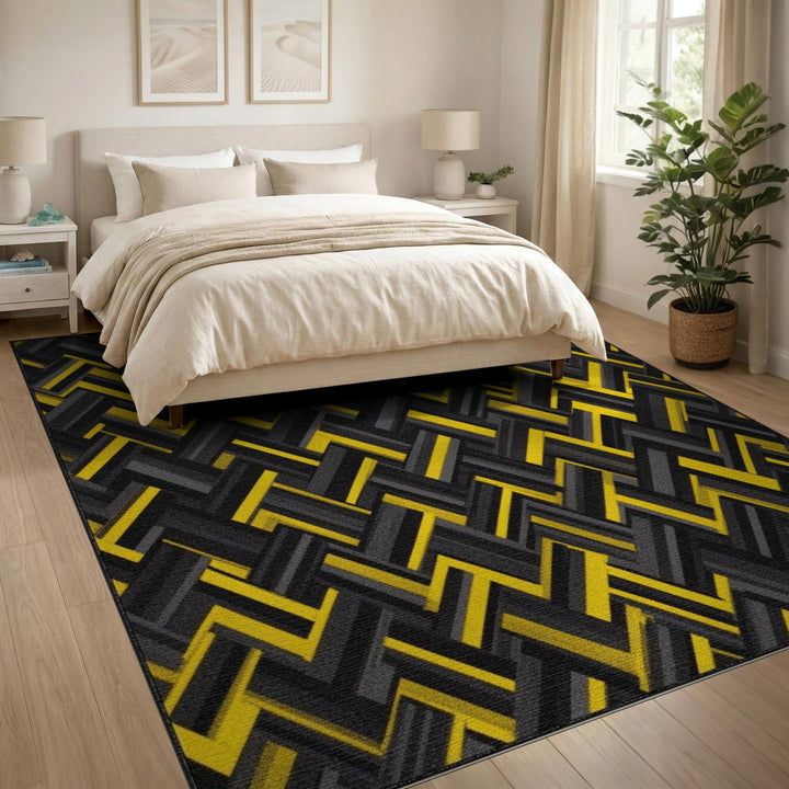 Bold Yellow Geometric Herringbone Area Rug