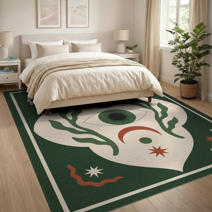 Green Mystic Eye Boho Area Rug