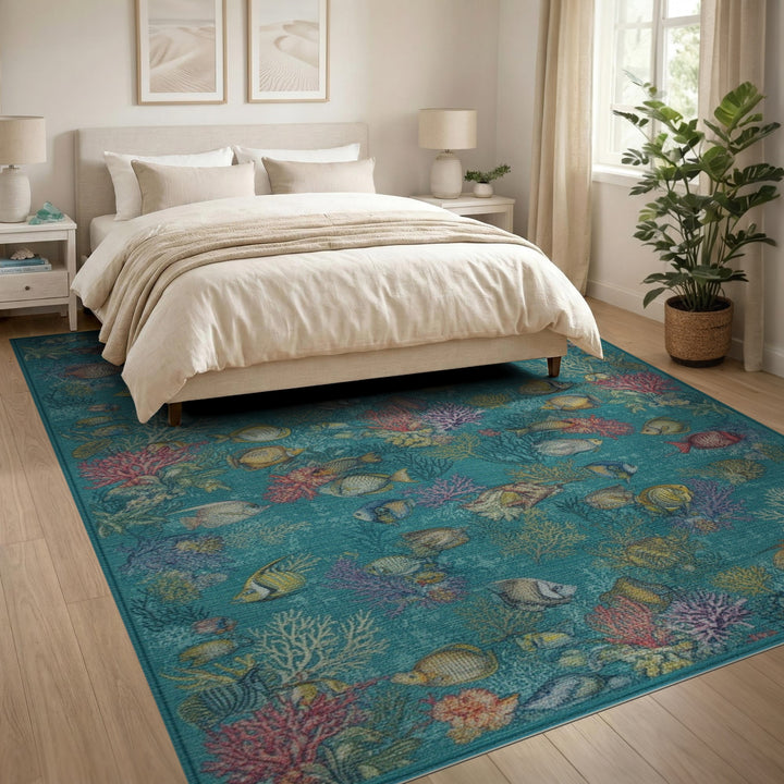 Coastal Fish Coral Area Rug