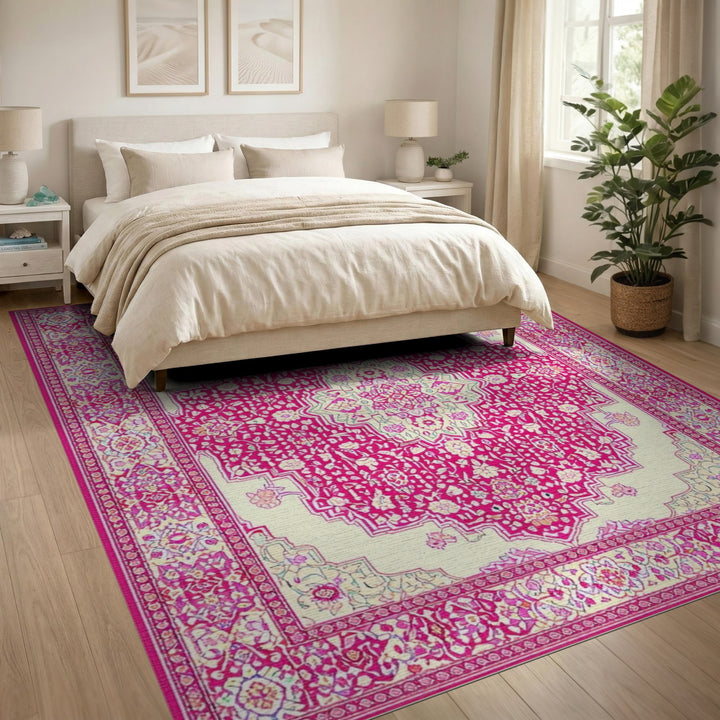 Medallion Pink Persian Floral Medallion Area Rug